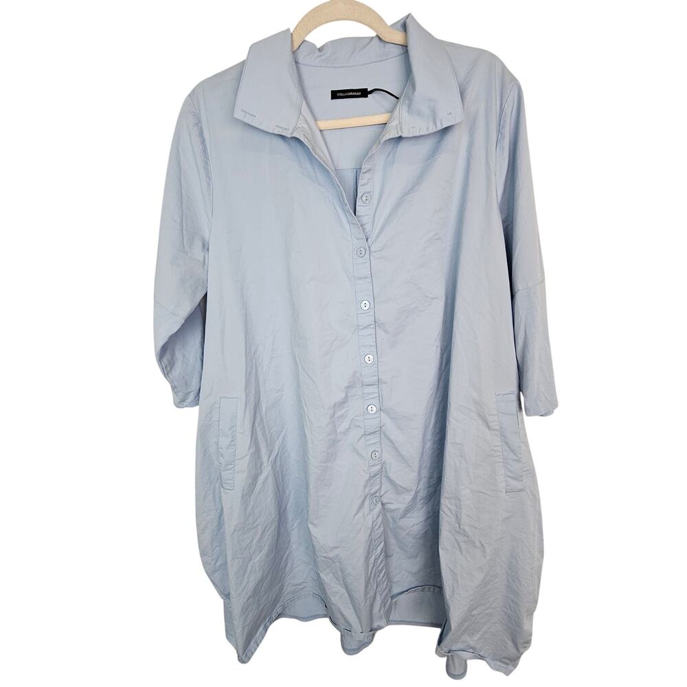 Stella Carakasi Women Oversized Tunic Top Sz L Pockets Lagenlook Coastal Stretch